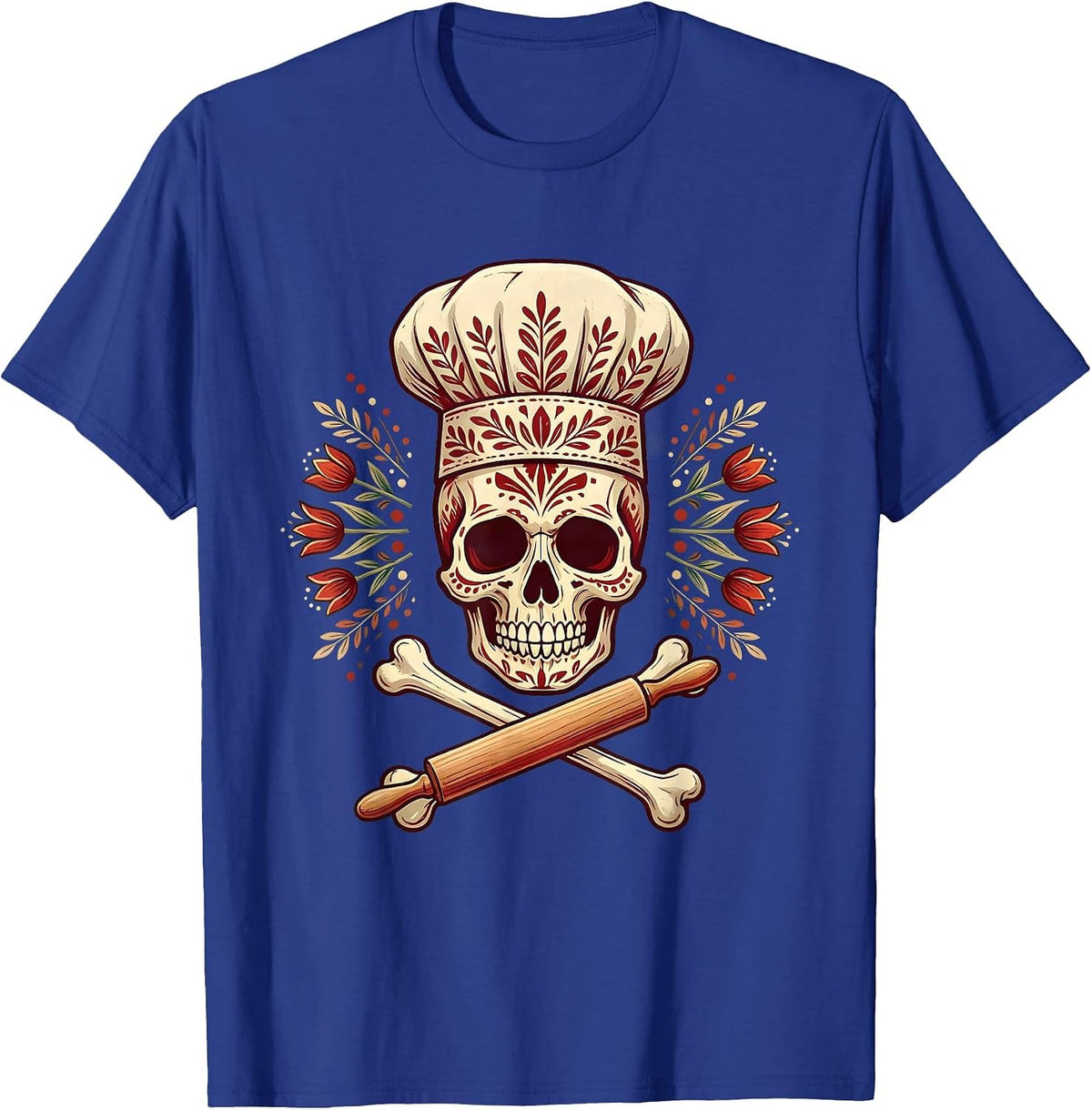 Chef Skull Crossbones Dark Culinary Art Design T-Shirt - Royal Blue