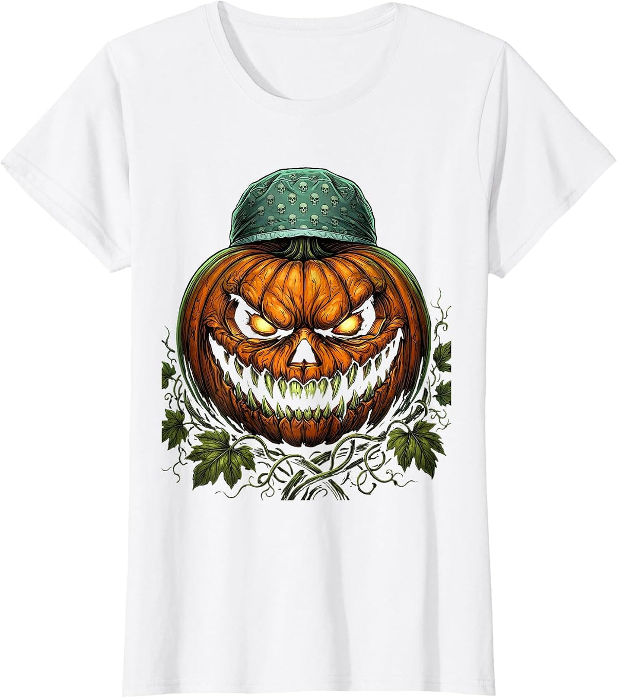 Halloween Pumpkin Head Surgical Scrub Cap Design T-Shirt - White