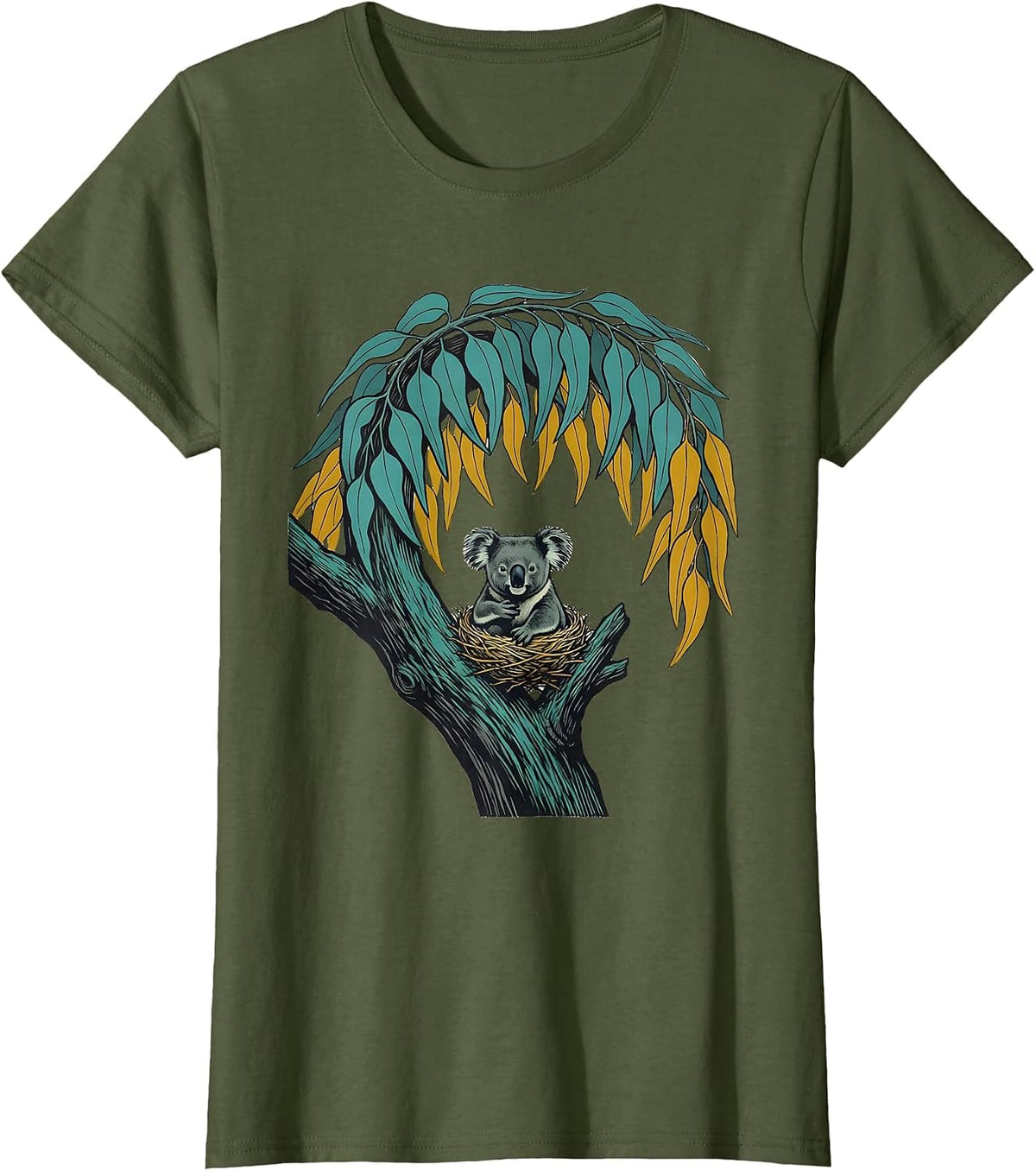 Women's Eucalyptus Koala Midcentury Modern Cute Animal Lover T-Shirt - Olive Green