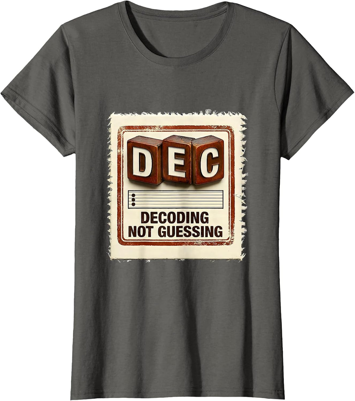 Women's Decoding, Not Guessing Funny Reading Teacher Literacy Humor T-Shirt - Asphalt Grey