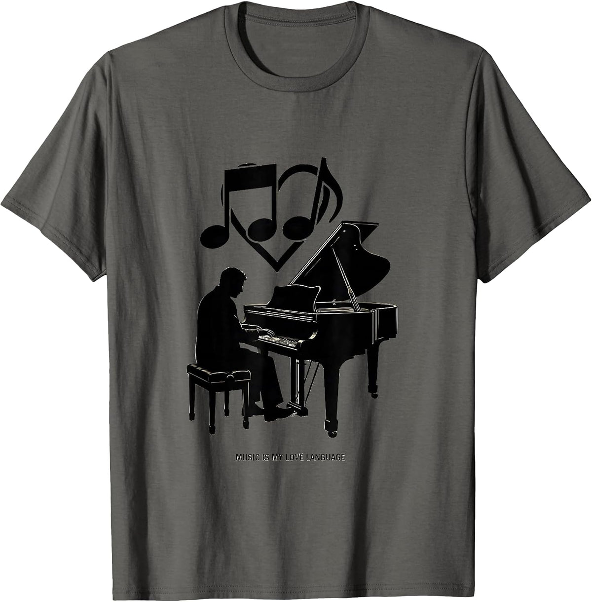 Men's Music Is My Love Language Music Teacher Design T-Shirt - Asphalt Grey