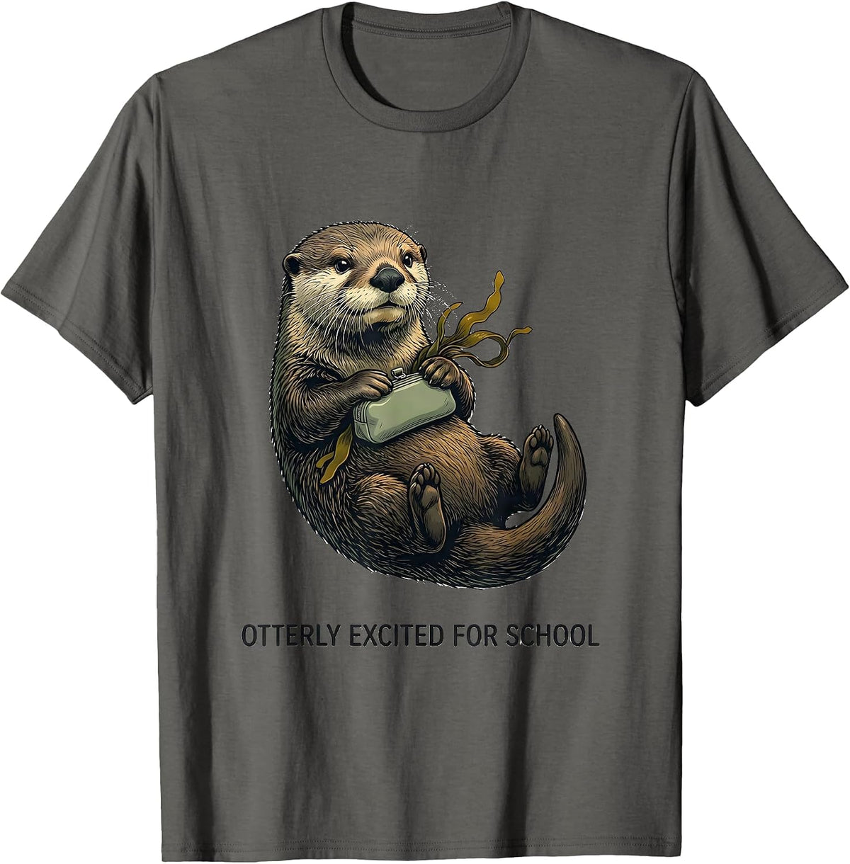Otterly Excited For School Funny Sea Otter Back To School T-Shirt - Asphalt Grey