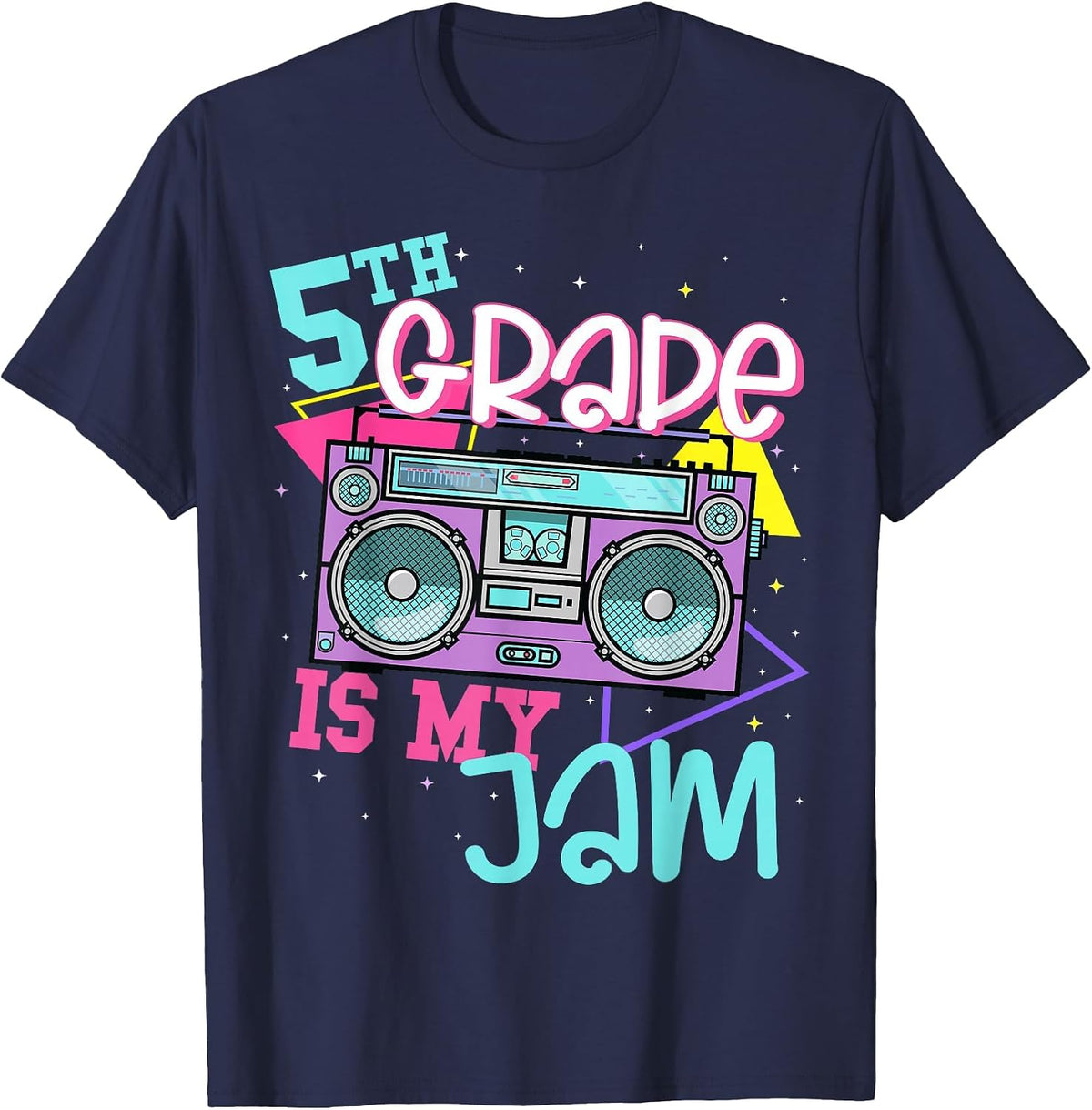 5th Grade is My Jam Vintage 80s 90s Teacher Back to School T-Shirt - Navy Blue