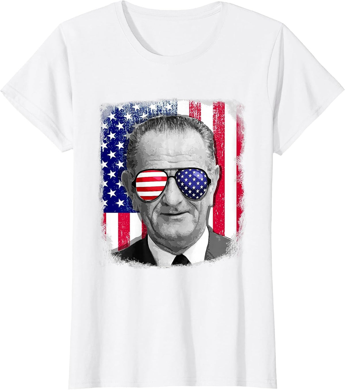 Lyndon B Johnson US Flag Shirt 4th of July T-Shirt - White