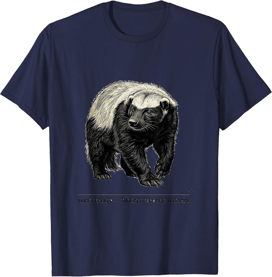 Honey Badger Threat Response Optional Funny Animal Humor T-Shirt - Navy Blue