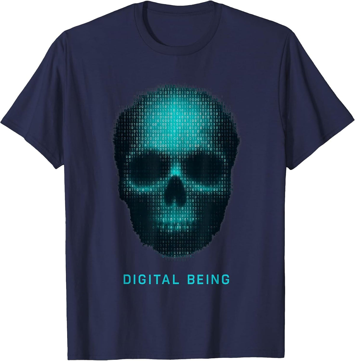 Digital Being Cyber Punk Skull Binary Code Programmer Hacker T-Shirt - Navy Blue