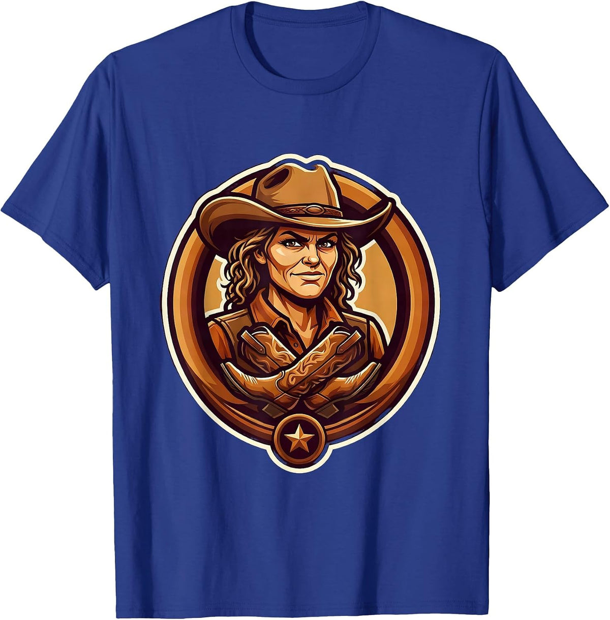 Men's Black Cowgirl Boots Crossed Over Saddle Horn T-Shirt - Royal Blue