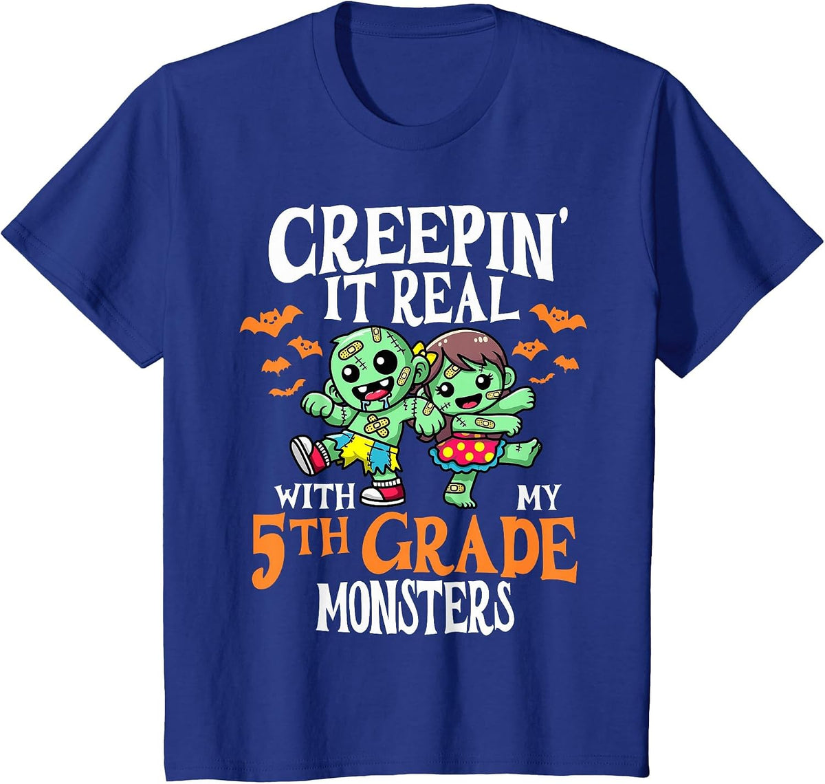 Creepin It Real Monster School 5th Grade Teacher Halloween T-Shirt - Royal Blue