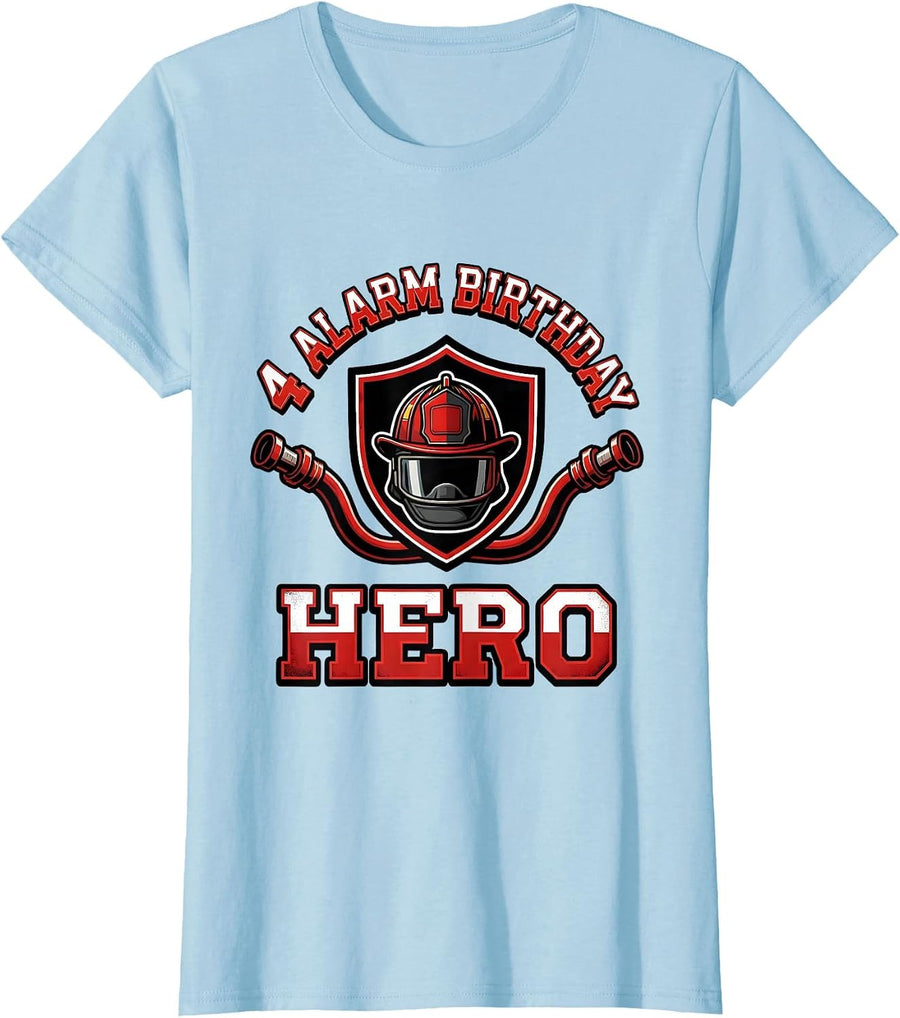 Women's 4 Alarm Birthday Hero Sports Firefighter Kids Party Toddler T-Shirt - Baby Blue