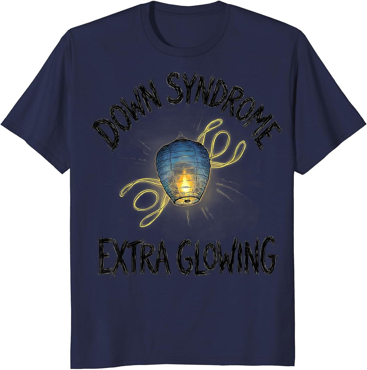 Down Syndrome Extra Glowing Hand-Sketched Awareness Support T-Shirt - Navy Blue