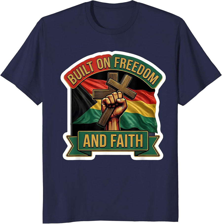 Built on Freedom and Faith Juneteenth Men's Design T-Shirt - Navy Blue