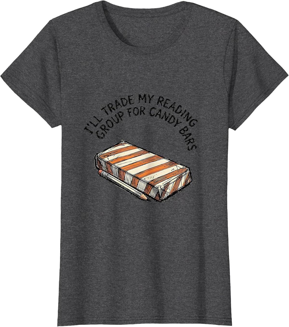 Women's I'll Trade My Reading Group For Candy Bars Teacher Halloween T-Shirt - Dark Heather Grey