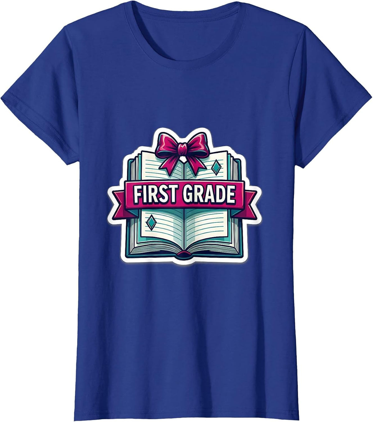 Women's First Grade Cute Preppy Back To School Girls Sticker Style T-Shirt - Royal Blue
