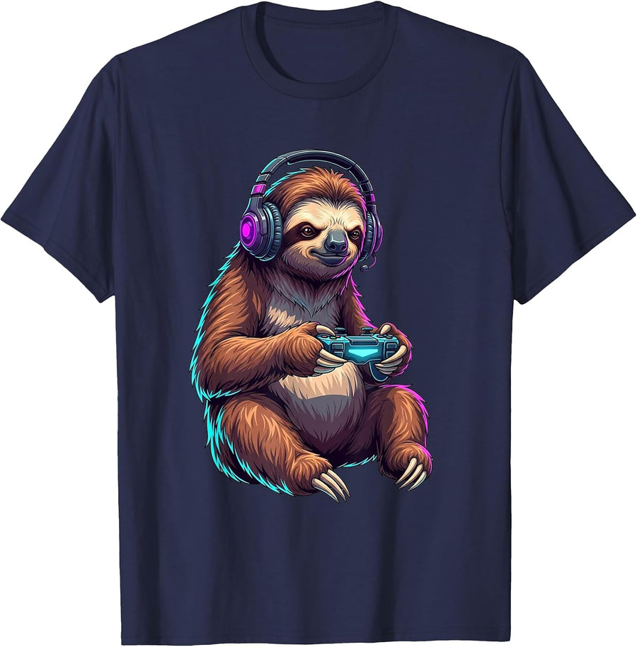 Sloth Funny Video Games Sloth T-Shirt - Navy Blue