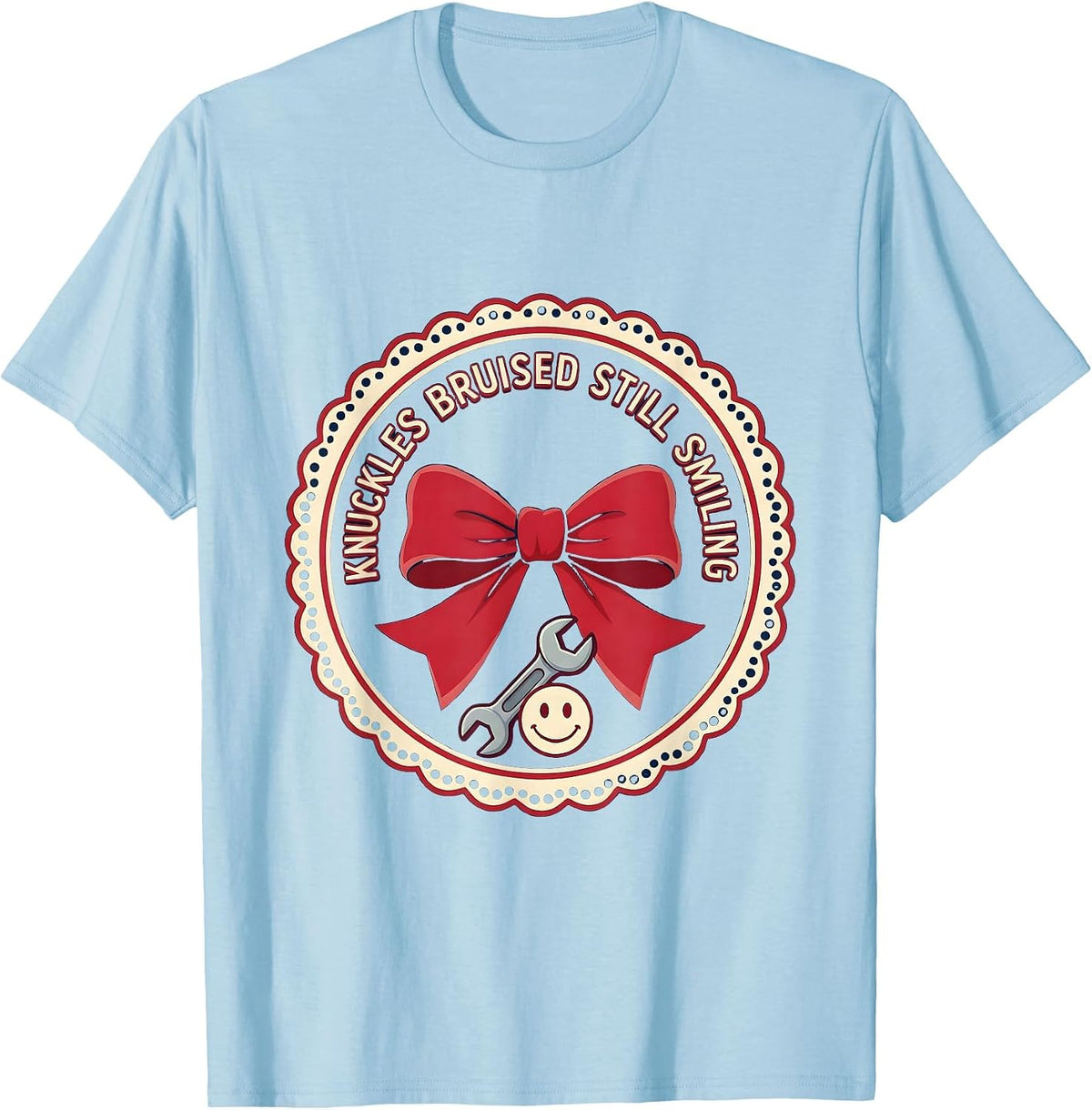 Men's Knuckles Bruised Still Smiling Mechanic Design T-Shirt - Baby Blue