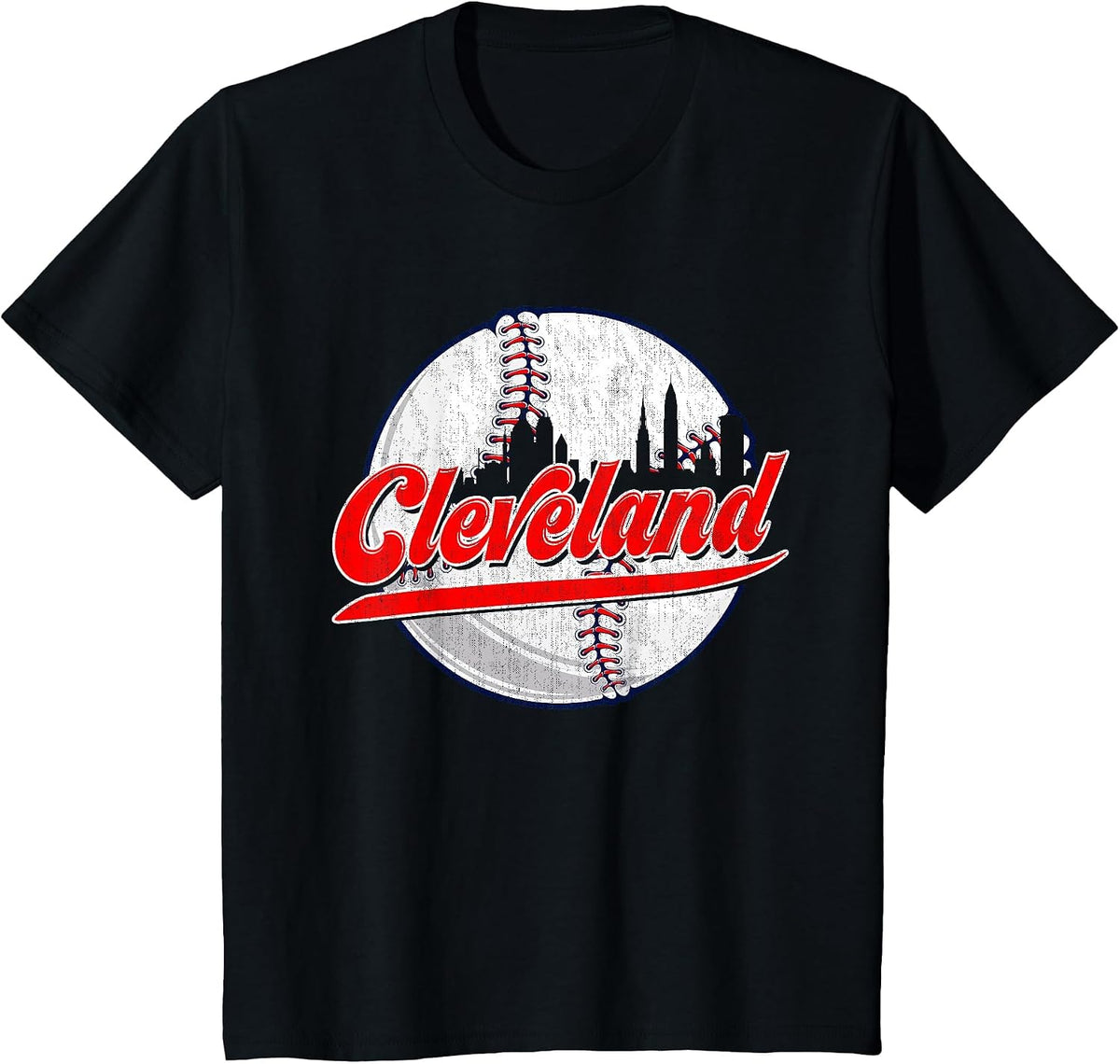 Vintage Cleveland Cityscape for Baseball Lover and Player T-Shirt - Black