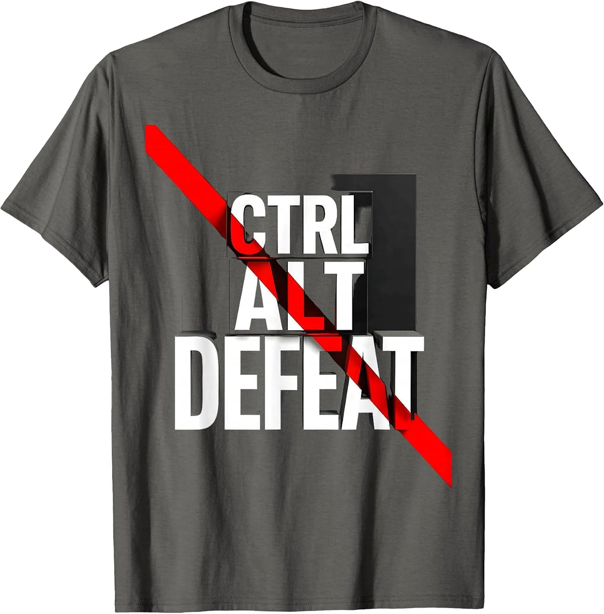 Men's Ctrl Alt Defeat Funny Tech Humor Design T-Shirt - Asphalt Grey
