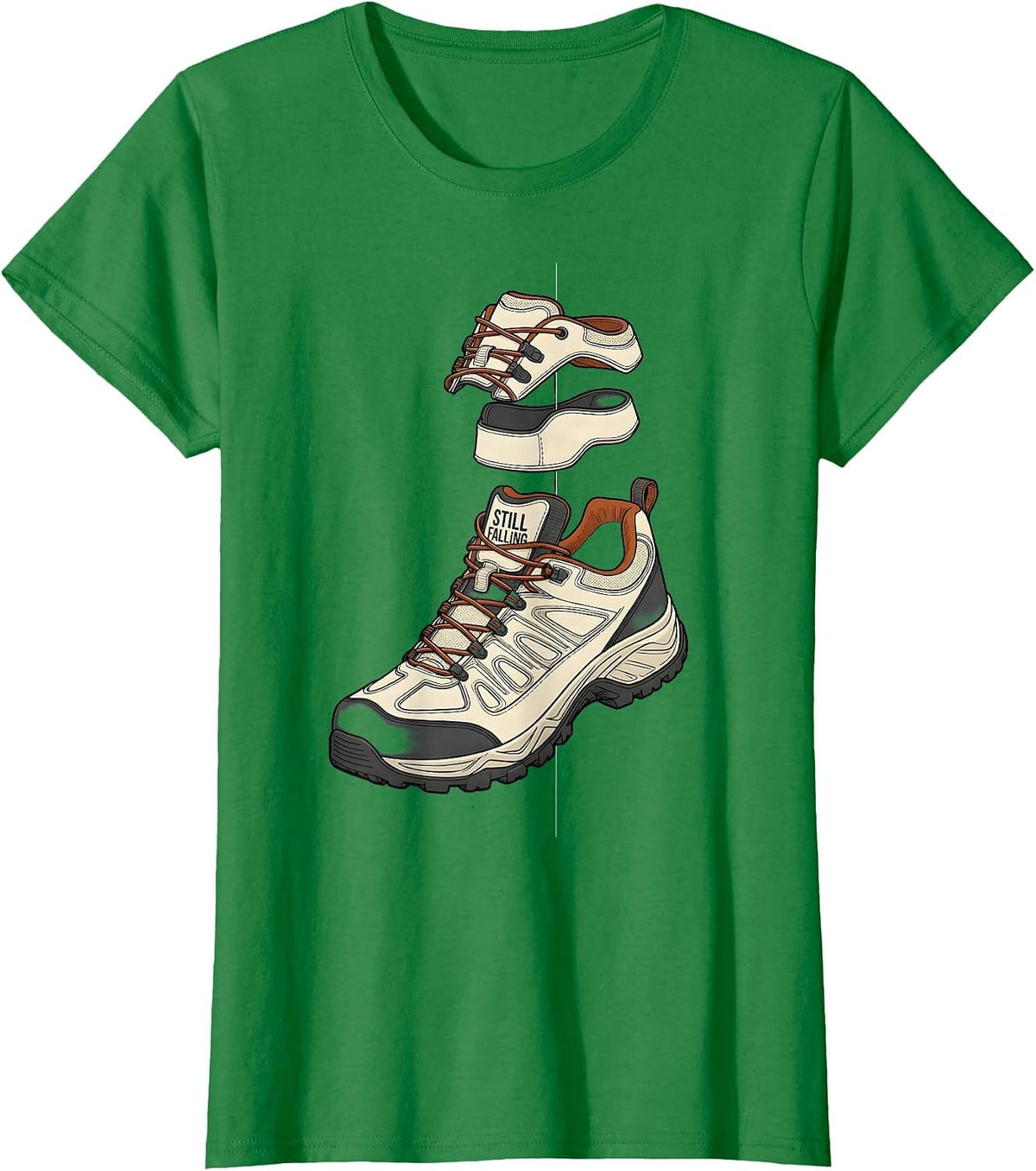 Still Falling Exploded View Rock Climbing Bouldering Humor T-Shirt - Kelly Green