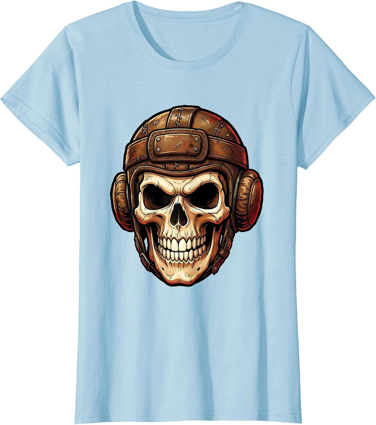 Skull Rugby Headguard Graphic Design T-Shirt - Baby Blue