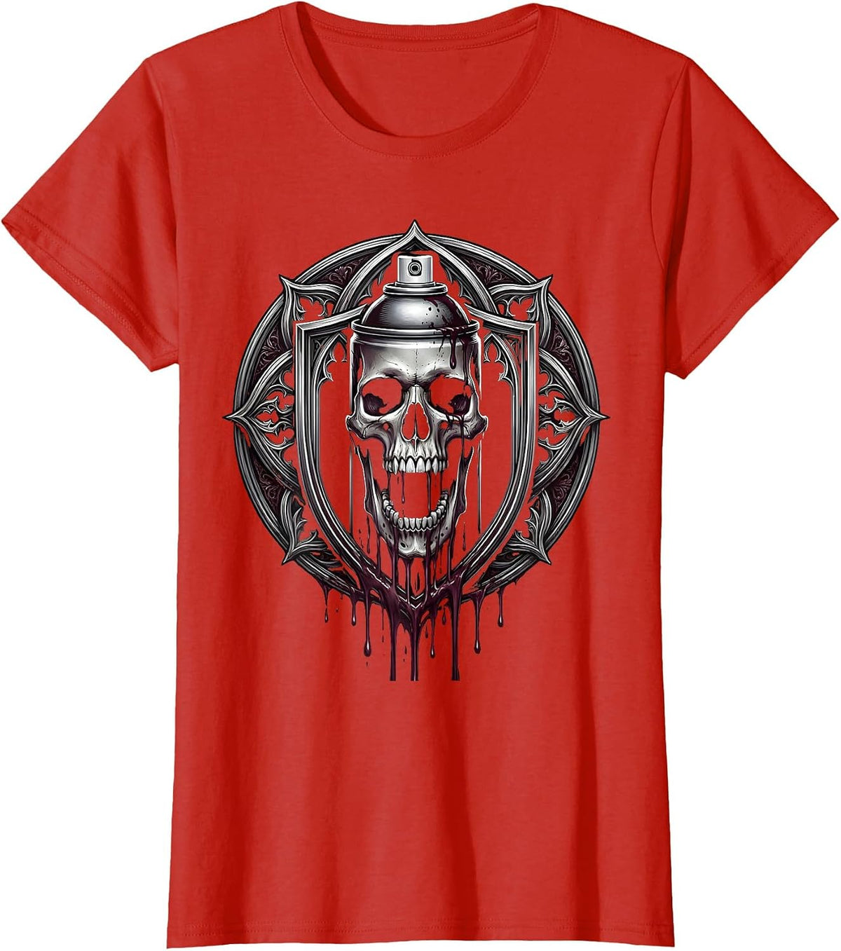 Grunge Spray Paint Skull Drip Art Design T-Shirt - Red