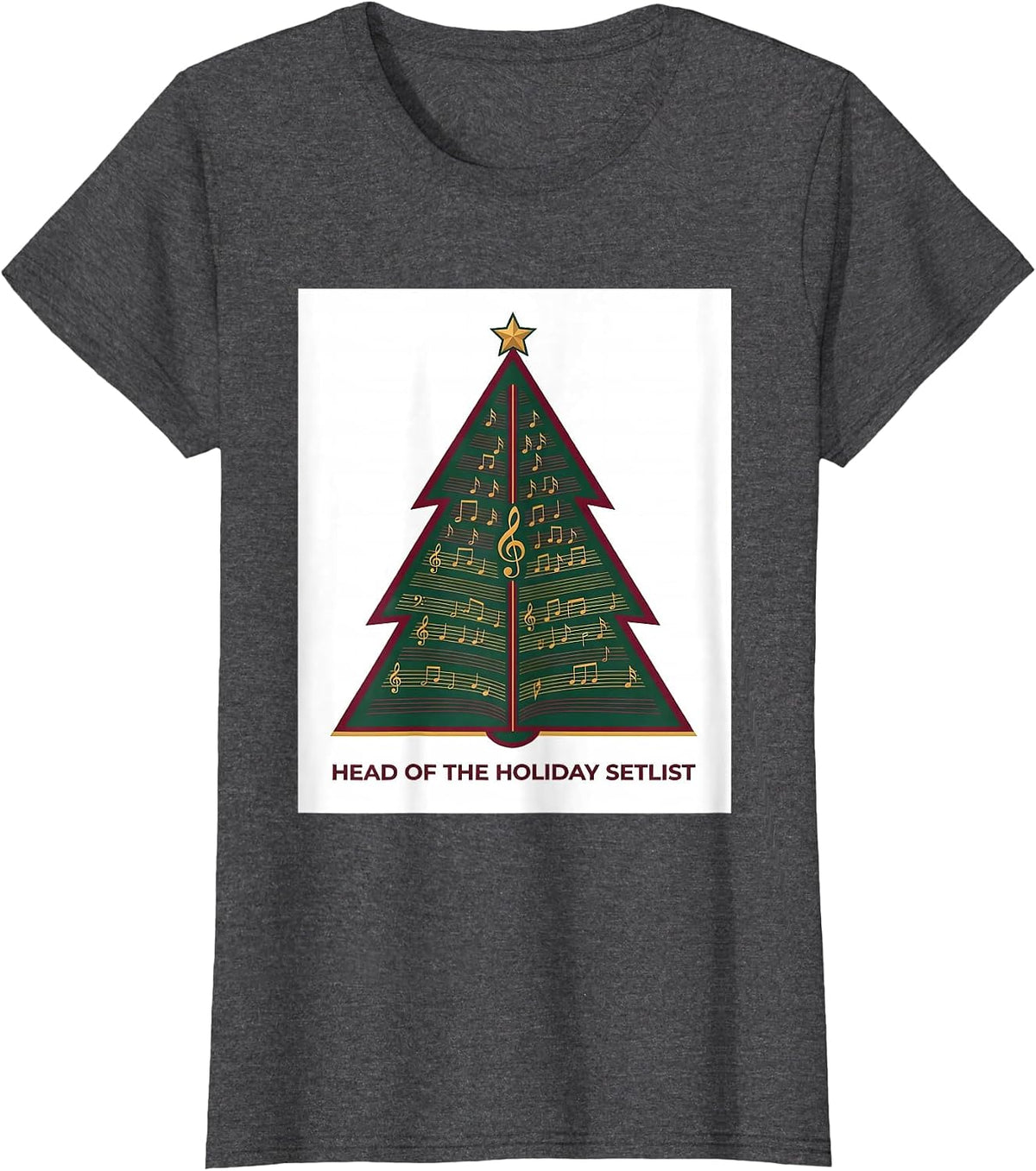 Women's Head Of The Holiday Setlist Festive Music Teacher Christmas T-Shirt - Dark Heather Grey