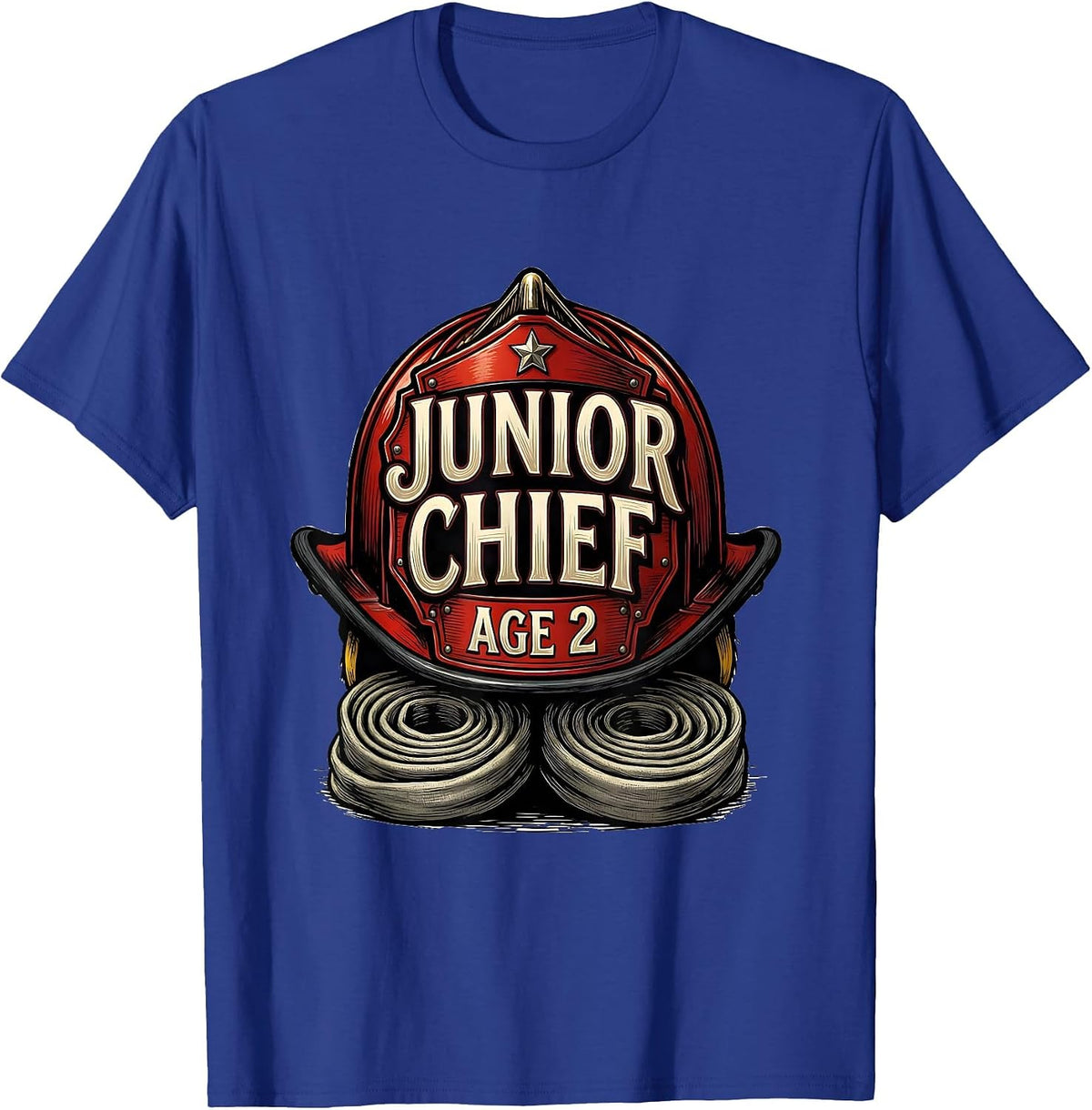 Junior Chief Age 2 Fire Truck Firefighter Birthday Party Boy T-Shirt - Royal Blue