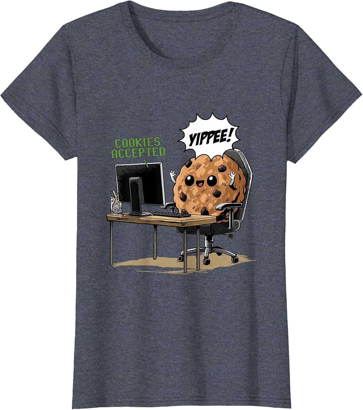 Cookies Accepted Nerd Shirt Funny Computer Internet Coder T-Shirt, Women, Heather Blue, Large - As Pictured