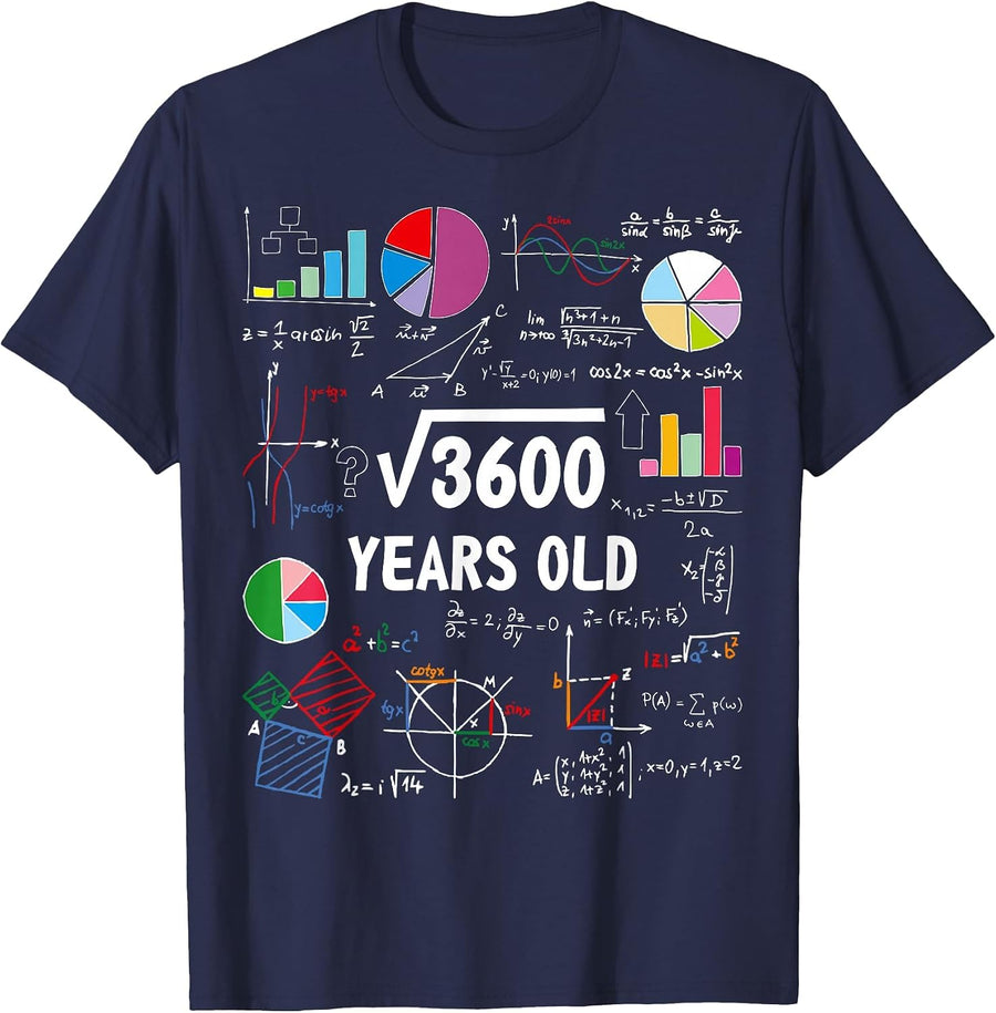 60 Year Old Math Teacher Square Root of 3600 60th Birthday T-Shirt - Navy Blue