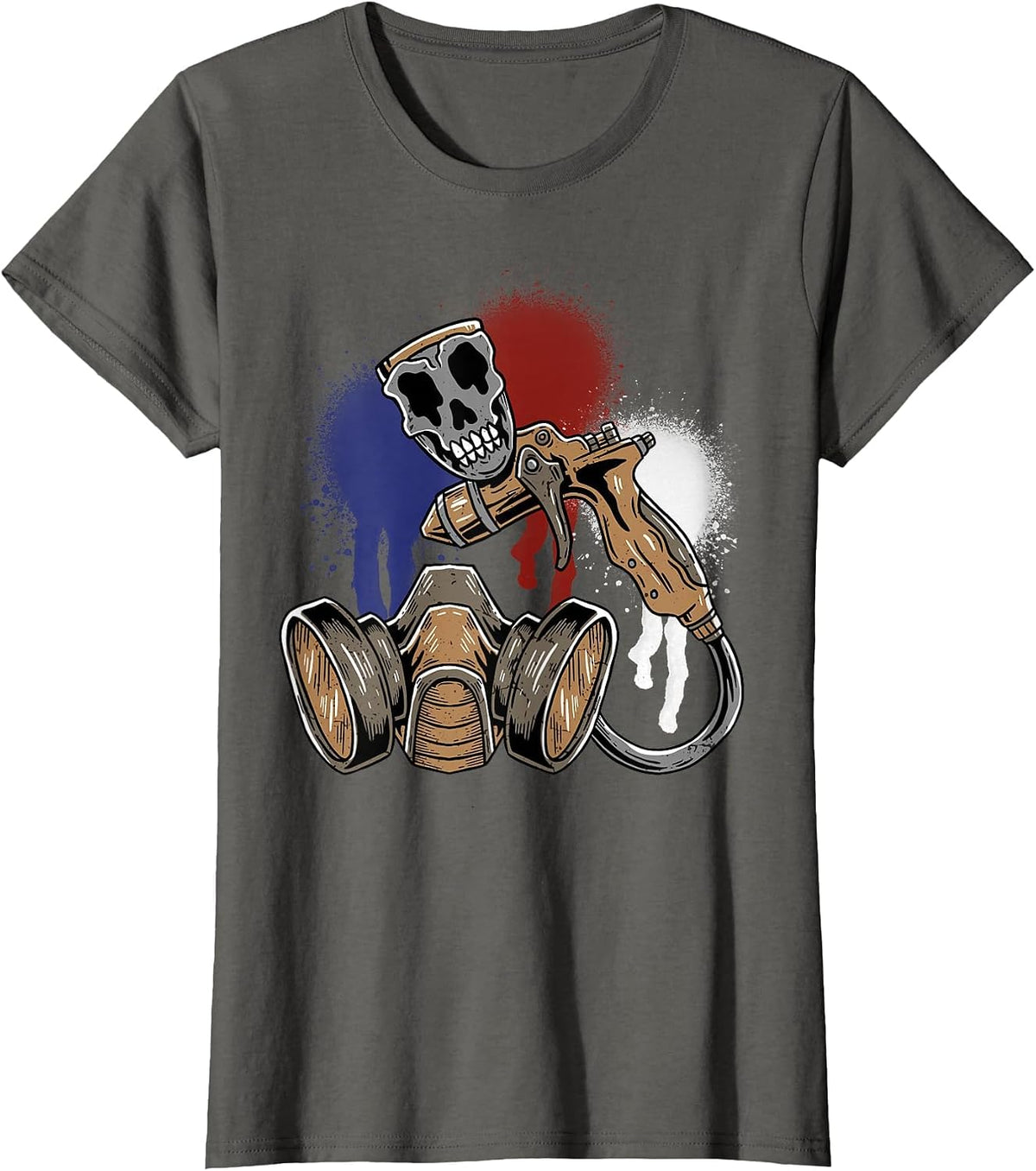 Auto Body Mask Vehicle Sprayer Skull Automotive Car Painter T-Shirt - Asphalt Grey