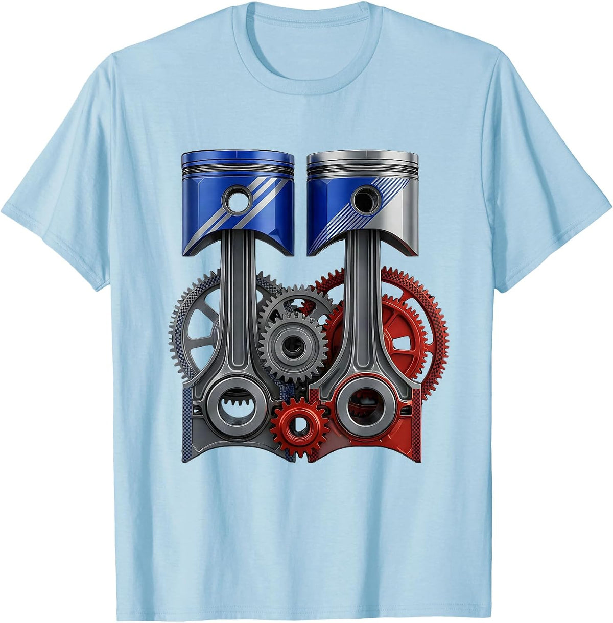 Men's Engine Pistons and Gears Mechanical Cross-Section T-Shirt - Baby Blue