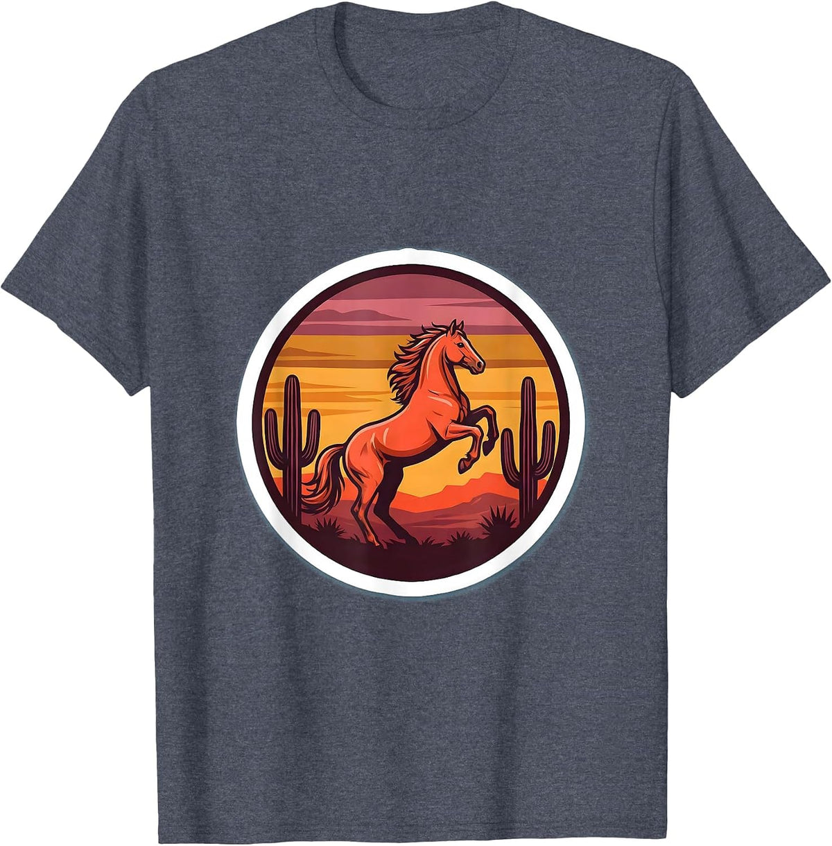 Horse Silhouette Desert Sunset Western Design T-Shirt - Heather Blue