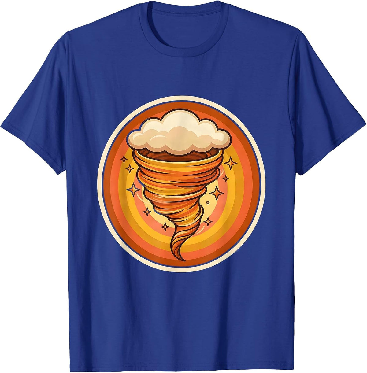 Men's Sealed Tornado Badge Retro 70s Storm Chaser Meteorology T-Shirt - Royal Blue