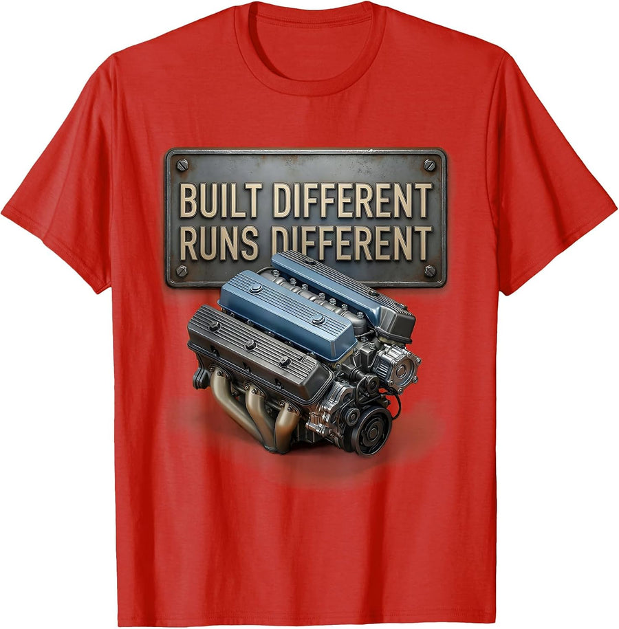 Men's Built Different Runs Different Mechanic Design T-Shirt - Red
