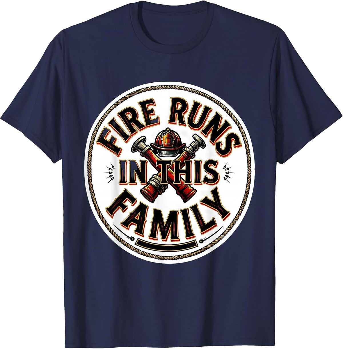 Fire Runs In This Family Retro Firefighter Pride Badge T-Shirt - Navy Blue