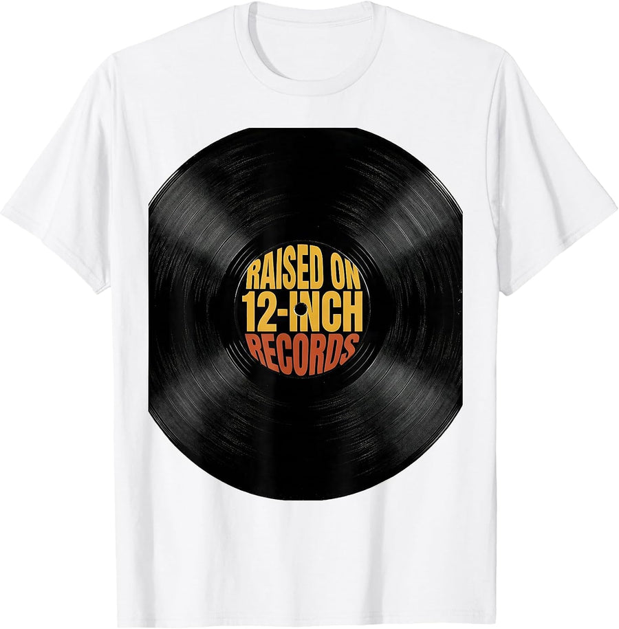 Men's Raised On 12-Inch Records Vintage 90s Hip-Hop Rap Music T-Shirt - White