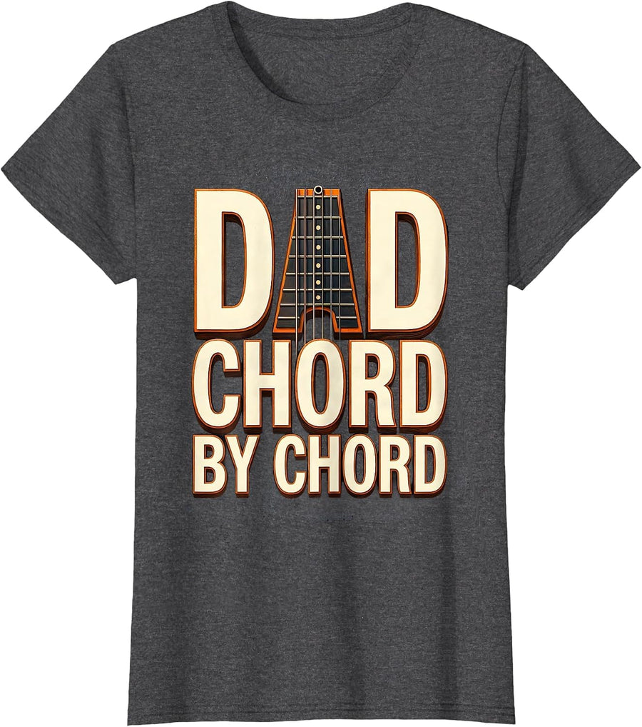 Women's Dad Chord By Chord Funny Guitar Player Dad Gift Humor T-Shirt - Dark Heather Grey