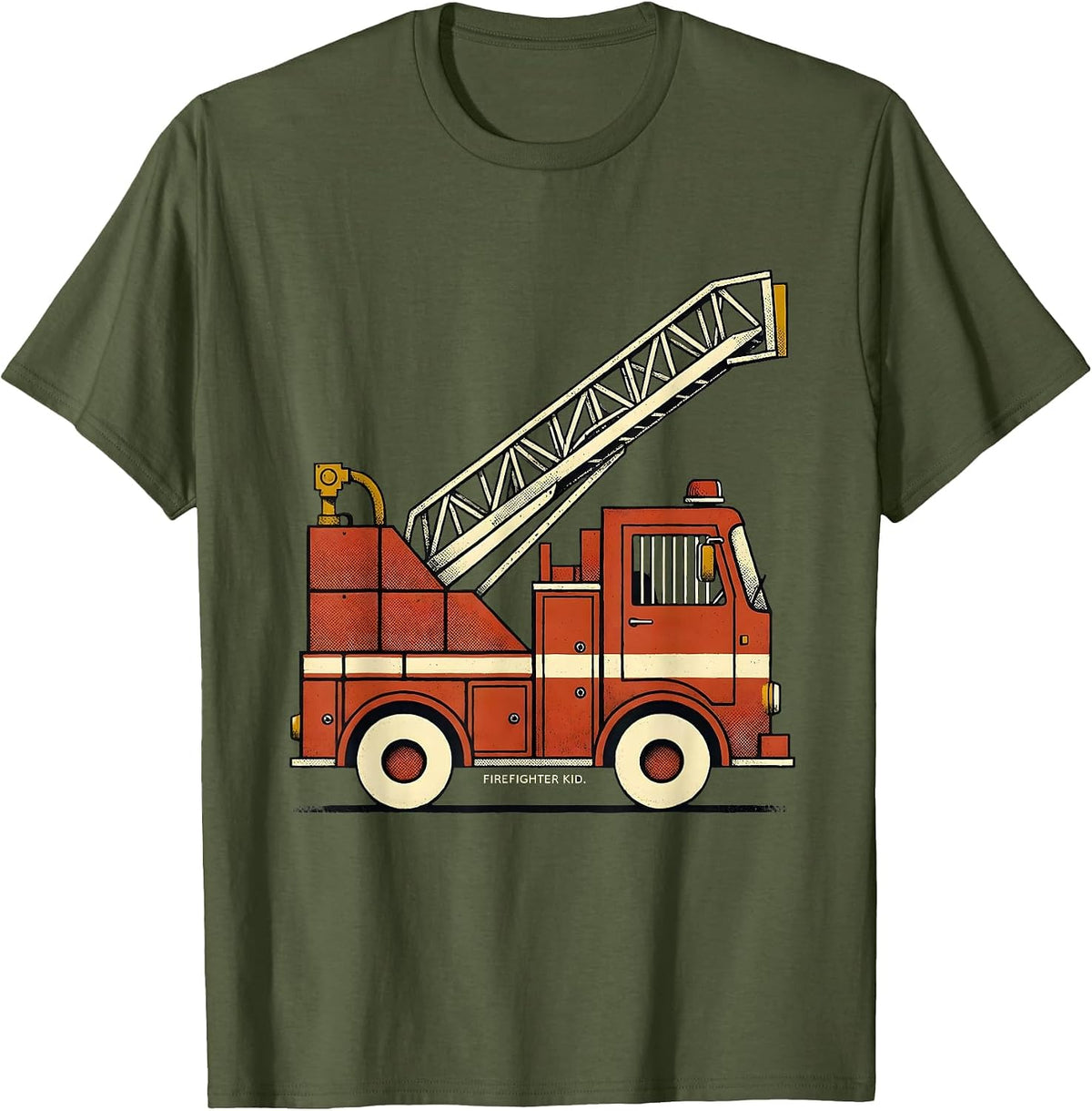 Men's Firefighter Kid Midcentury Modern Fire Truck Toddler T-Shirt - Olive Green