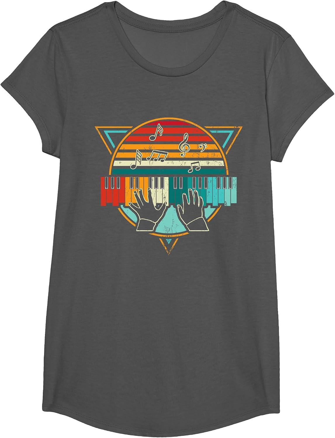 Retro Piano Keyboard T-Shirt - Girls Asphalt Grey
