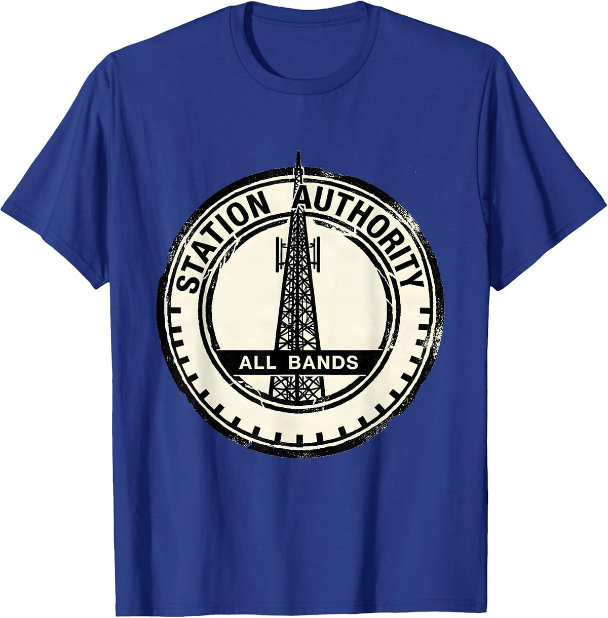 Men's Station Authority All Bands Rubber Stamp Ham Radio Operator T-Shirt - Royal Blue