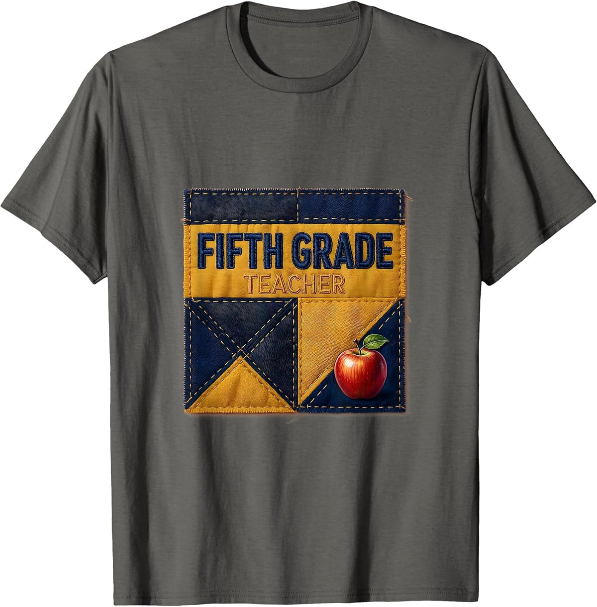 Fifth Grade Teacher Blue Patchwork Back To School Girls T-Shirt - Asphalt Grey