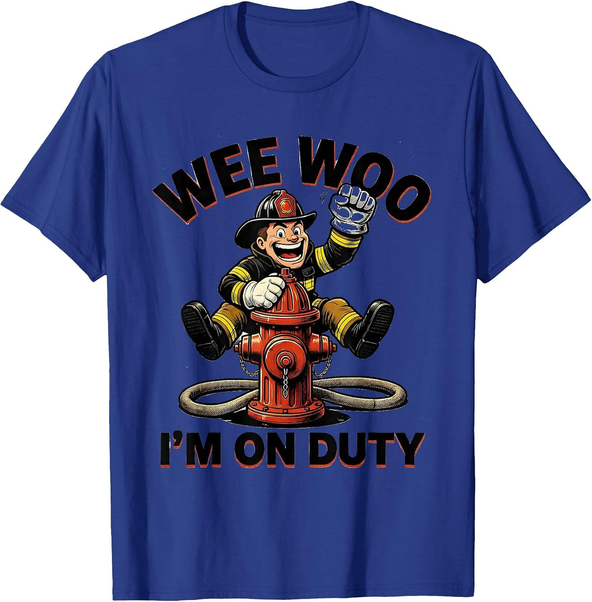 Wee Woo I'm On Duty Retro Cartoon Firefighter Humor Kids T-Shirt - Royal Blue