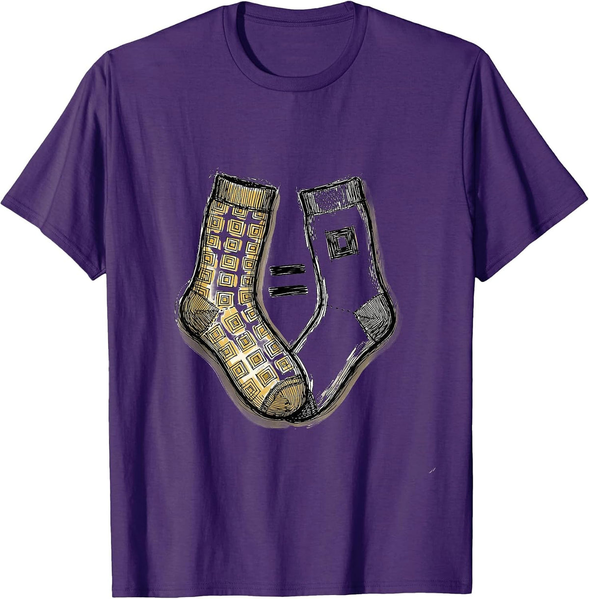 Men's Hand-Sketched Mismatched Socks Subtraction Math Teacher T-Shirt - Purple