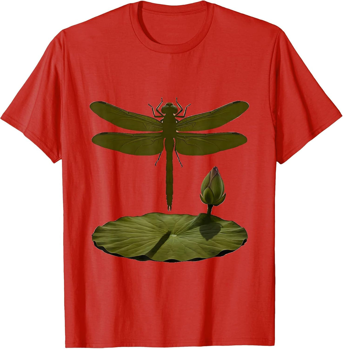 Men's Camo Dragonfly Hovering Over Lily Pad Graphic T-Shirt - Red