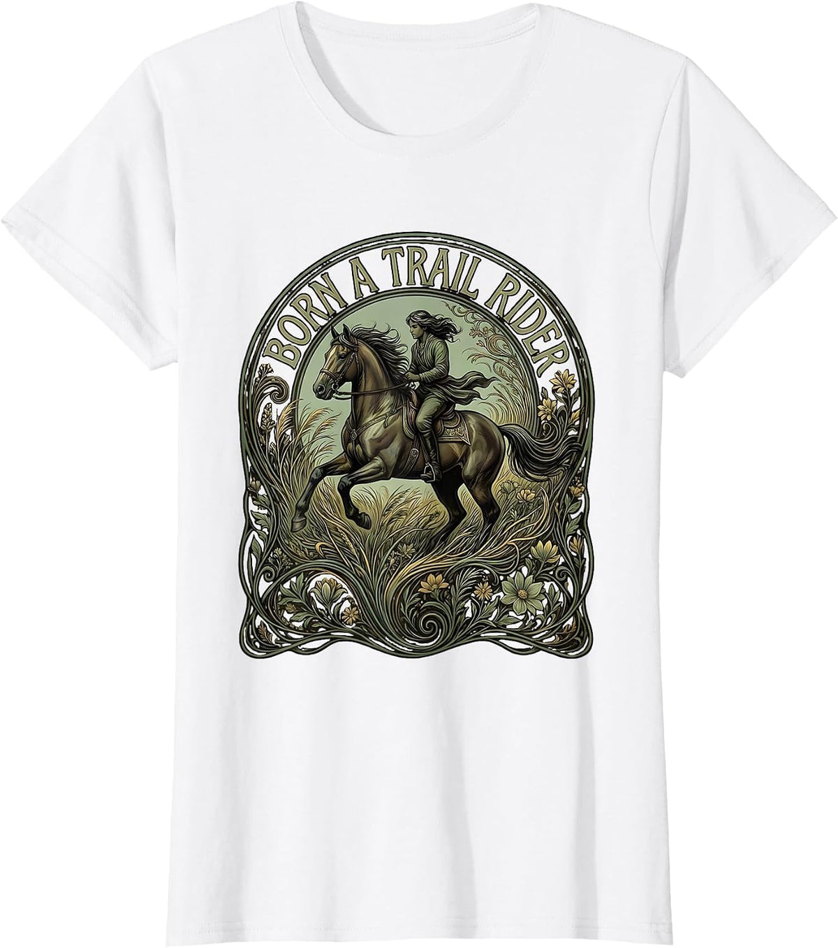 Women's Born a Trail Rider Western Cowboy Design T-Shirt - White
