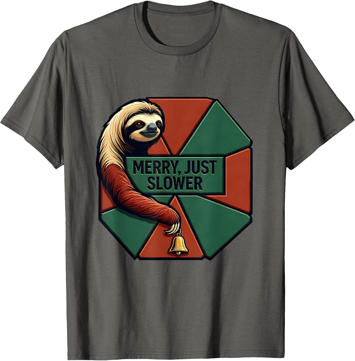 Men's Merry, Just Slower Funny Sloth Christmas Humor Ugly Sweater T-Shirt - Asphalt Grey