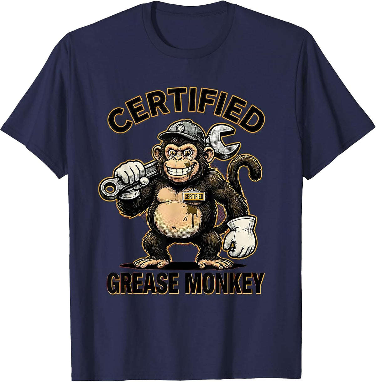 Men's Certified Grease Monkey Mechanic Design T-Shirt - Navy Blue