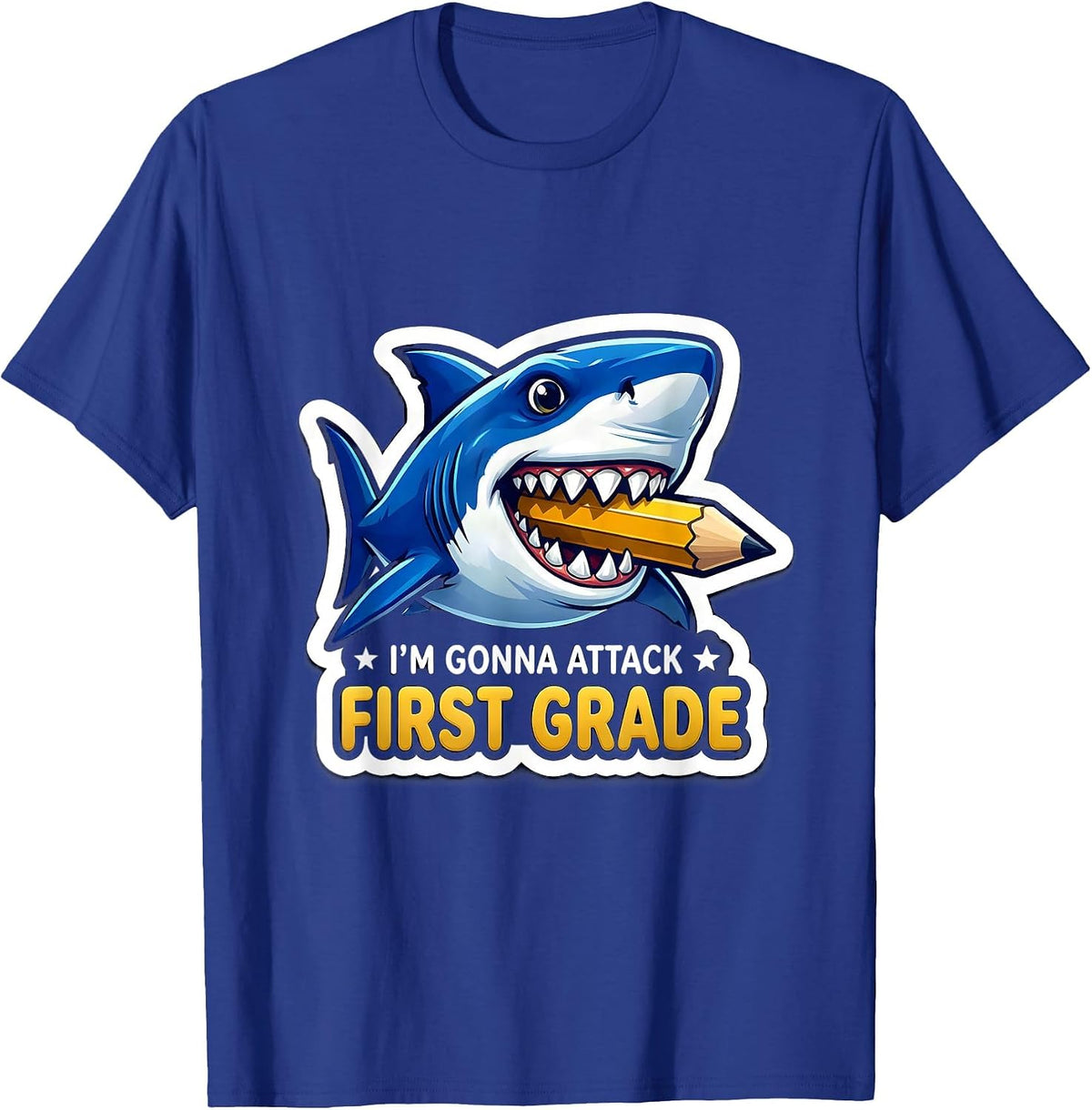 Men's I'm Gonna Attack First Grade Funny Shark Boys Back to School T-Shirt - Royal Blue