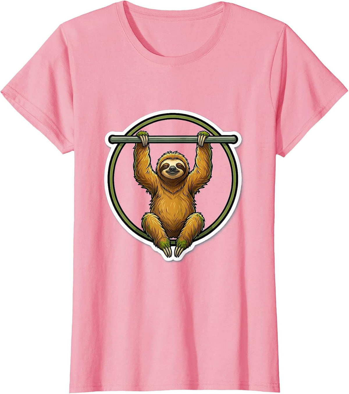 Women's Lazy Sloth Pull-Up Bar Funny Workout Graphic T-Shirt - Pink