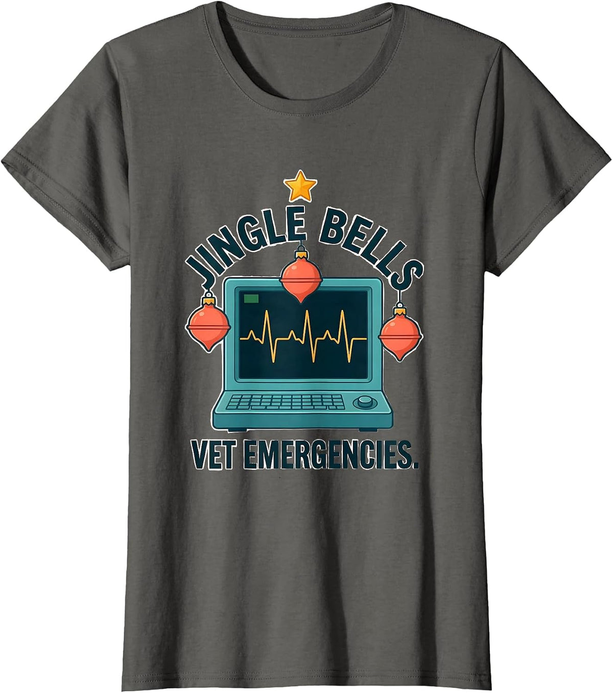 Women's Jingle Bells Vet Emergencies Funny Veterinary Tech Christmas T-Shirt - Asphalt Grey