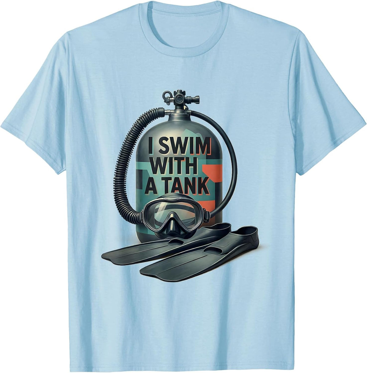 Men's I Swim With A Tank Midcentury Modern Scuba Diver Humor T-Shirt - Baby Blue